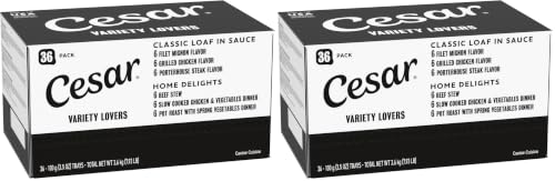 Cesar Loaf and Delights Wet Dog Food, Variety Lovers, 36 count, 2 pack - size: 3.5 Ounce (Pack of 72)