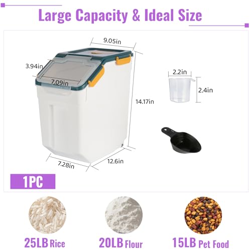 Rice Container 25 lbs Large Bulk Flour Sugar Storage Holdhouse Plastic Grain Cereal Dry Goods Bin with Spoon and Measuring Cup for Kitchen Pantry Organization - Blue - color: Blue