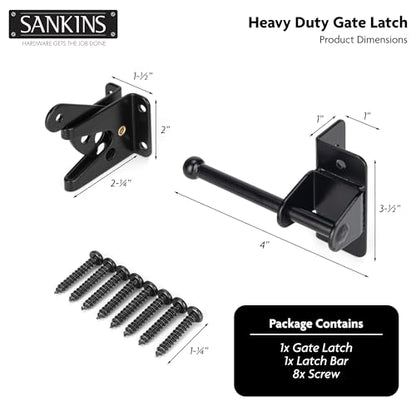 4" Self-Locking Gate Latch for Wooden Fence Gravity Latch, 1pcs | Automatic Heavy Duty Fence Latch, Privacy Door Latches for metal gates, Secure Pool Garden Shed, Black, Normal - size: Normal