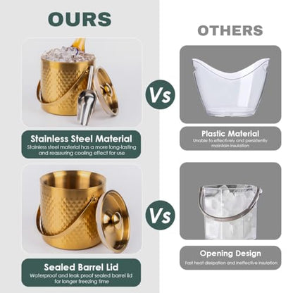 3L gold insulated ice buckets for parties with lid and scoop - color: Gold