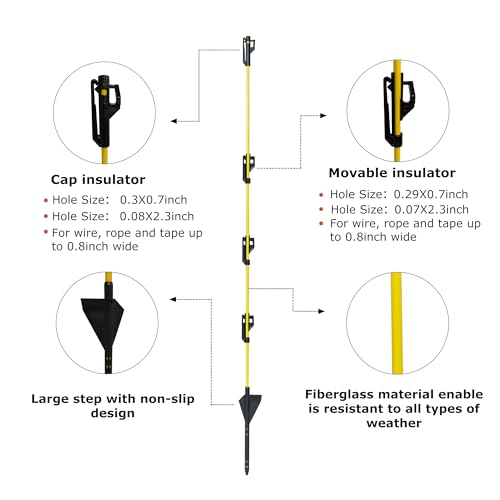 48 inch Fiberglass Electric Fence Posts,Electric Fence Stakes,Yellow 20 pcs - color: 48 INCH, size: 20 pcs