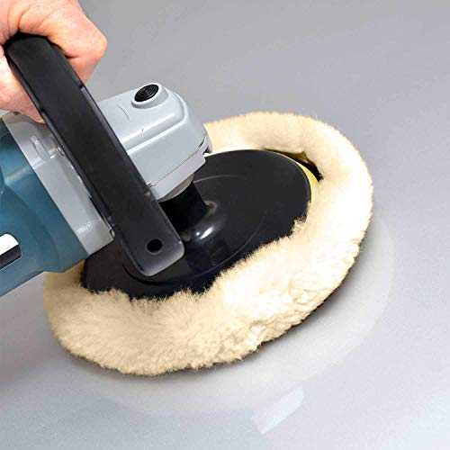 Wool Polishing Pads, SPTA 8"(200mm) 100% Natural Wool Buffing Pad with Hook & Loop Backing 4pcs Set Come with 5/8-11 Thread Backing Plate for Car Polishing, Buffing and Cutting - size: 8inch (200mm)