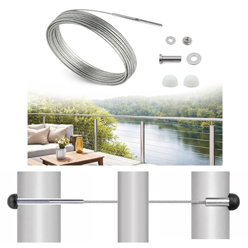 1/8" Cable Railing Kit – 10 Ft Stainless Steel 316 for Metal Posts – No Crimping Required Easy Install System – White End Caps - color: White Caps, size: 10 Feet