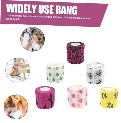 6 Rolls Vet Wrap Tape Bulk 1 Inch, Self Adhesive Bandage Wrap | Waterproof Grip Tape for Horses Dogs Cats Pets,who was injure/Have Wounds(Love, Horse, Leopard Print, cat Cartoon pattern)