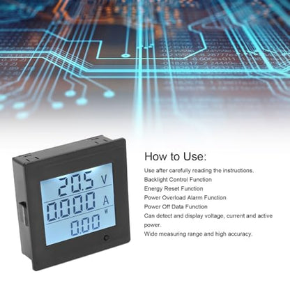 Voltmeter LCD Screen DC 6-200V 20A Power Monitor with Alarm Function Energy Meter for Voltage, Current, kWh Tracking Overload Protection(Z3-20A)