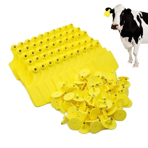 4.1" L×3.5" W Cattle Ear Tags Big Blank 100PCS Livestock Identification TPU - color: 4-yellow
