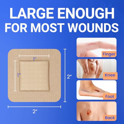 Large Waterproof Bandages 2x2 Silicone Foam Dressing Sensitive Skin, 20 PCS - style: 2"x2"(20PCS)