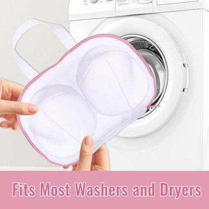 4 Pack Bra Laundry Bags for Washing Machine, Pink Bra Washing Bags for Laundry Fine Mesh, Washer Protector with Zipper Compatible with Women Delicates Underwear