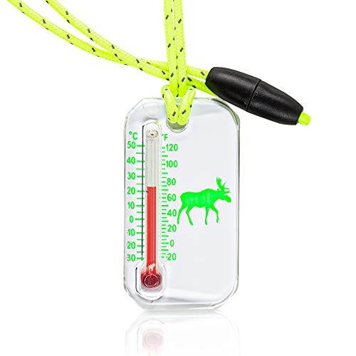 Big Discoveries Wildlife Zip-o-gage - Outdoor Thermometer for Kids with UV Exposure Decal | Reflective Breakaway Lanyard and Fun Animal Designs | Camping and Hiking Accessory for Children - style: Green Moose