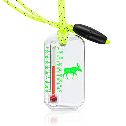 Big Discoveries Wildlife Zip-o-gage - Outdoor Thermometer for Kids with UV Exposure Decal | Reflective Breakaway Lanyard and Fun Animal Designs | Camping and Hiking Accessory for Children - style: Green Moose