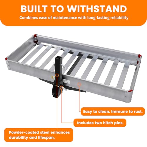 MaxxHaul 50149 500-lb Capacity 50 inch x 22 inch Hitch Mount Premium Folding Aluminum Cargo Carrier Rack Basket with High Side Rails and Reflector Lens for Added Safety - style: 50149- Folding ALuminum Cargo Carrier