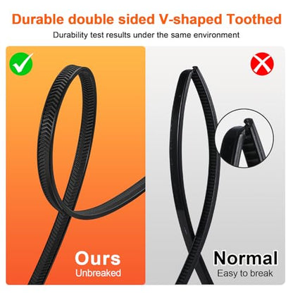 Zip Ties Heavy Duty 12 inch，V-Shaped Toothed Double Sided With 120 LBS Tensile Strength Cable Ties ，Extra Large Wire Ties Adjustable Nylon Tie Wraps for Indoor Outdoor Patented Design（100 Pack Black） - size: 12 Inch V Shaped 100 Pack （120 Lbs ）