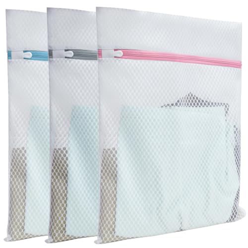 Mesh Laundry Bags for Delicates – 3 Pack (12”×16”) with Color-Coded Zippers, Protects Clothes from Damage, Breathable Honeycomb Mesh, Washer & Dryer Safe bags - Ideal for Bras, Lingerie & Socks
