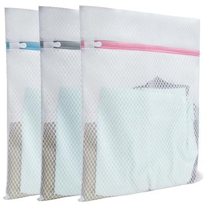 Mesh Laundry Bags for Delicates – 3 Pack (12”×16”) with Color-Coded Zippers, Protects Clothes from Damage, Breathable Honeycomb Mesh, Washer & Dryer Safe bags - Ideal for Bras, Lingerie & Socks