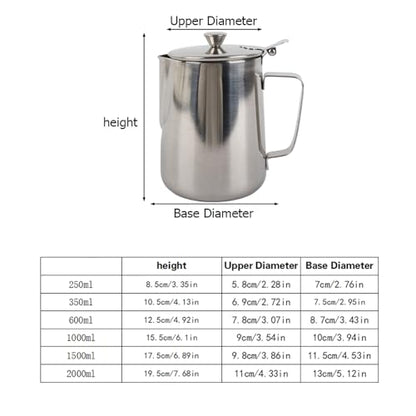 Ejoyous Stainless Steel Milk Frothing Pitcher, Coffee Cup Mug Milk Frothing Pitcher Jug with Lid for Latte Coffee Art Office Kitchen (1000ML)