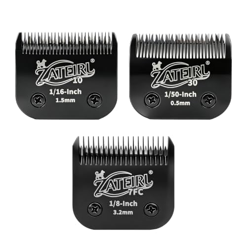 3 Pack Pet Grooming Clipper Blades with Steel Cutters, Sizes 10, 30 & 7FC, Black, Compatible with Andis, Oster A5, Wahl KM10 A5 Style Dog Clippers - color: Black, size: 10# + 30# + 7FC