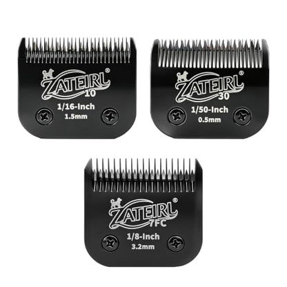 3 Pack Pet Grooming Clipper Blades with Steel Cutters, Sizes 10, 30 & 7FC, Black, Compatible with Andis, Oster A5, Wahl KM10 A5 Style Dog Clippers - color: Black, size: 10# + 30# + 7FC