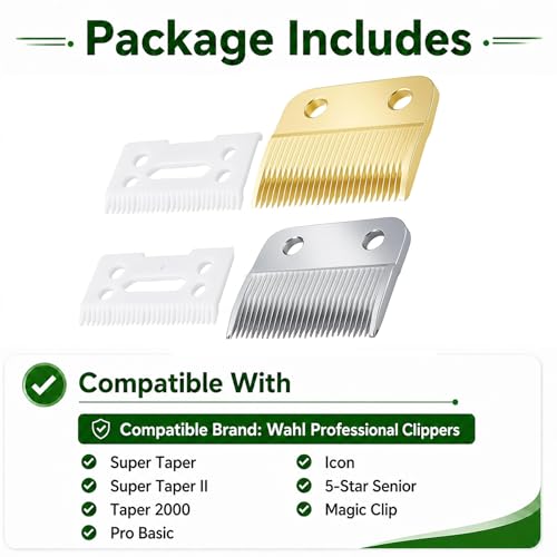 Clippers Blades Replacement Compatible with Wahl 30-15-10(#1037-400),Professional Animal Standard Adjustable Blade Set,Ceramic Dog Blade Set,2 Set(Gold/Silver) - color: Gold +Silver