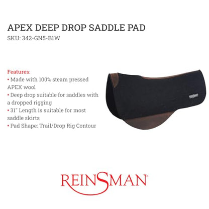 Reinsman Deep Drop APEX Wool Shock-Absorbing Moisture-Wicking Western Equestrian Horseback Riding Saddle Pad with Dropped Rigging Shape, Contoured Spine, Wither Relief Cutout, 31"x 36" (342-GN5)