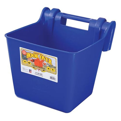 Little Giant® Plastic Hook Over Feeder | Mountable Livestock & Pet Feed Bucket | Horse Feed Bucket | Made in USA | 15 Quarts | Blue - color: Blue, size: 15 Quart