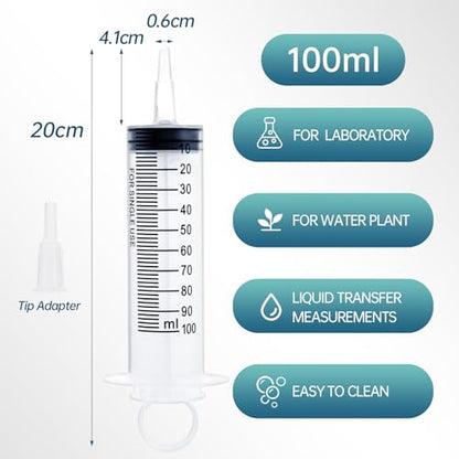 8 Pack 100ml Plastic Syringe for Scientific Labs, Dispensing, Measuring, Watering, Refilling, Multiple Uses - size: 100ml-8Pack