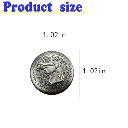 Duolai 10pcs Retro Style Silver Horse Head Relief Craft Carving Purses Leather Decoration Buckle Conchos Metal Screw Back Buttons Fashion Crafts Handmade Leather Product Clothes Accessories