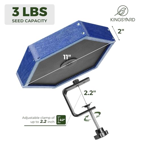 Kingsyard Clamp-On Deck Bird Feeder for Balcony Railings, No Drill - color: Blue