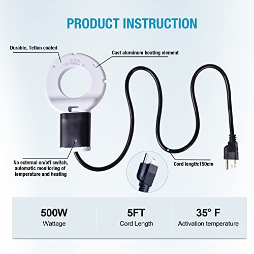 500W Chicken Waterer Heater, Cast Aluminum Utility De-Icer - size: 500-Watt