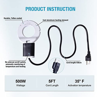 500W Chicken Waterer Heater, Cast Aluminum Utility De-Icer - size: 500-Watt
