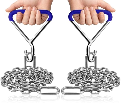 Durable OB Handle Apparatus 2 Blue Polyvinyl Chloride Handle Puller Hooks and 2 Chrome Plated Chain - Stainless Steel for Cow, Goat, and Cattle Delivery Instruments on Dairy Farms, 60 Inch