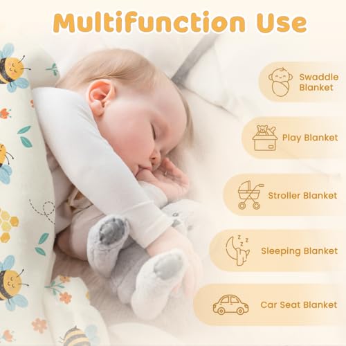SANDJEST Minky Blanket 2 Pack with Dotted Back 30 x 40 Inches, Gift for Christmas Birthday (Bee, Elephant) - color: Bee X Elephant