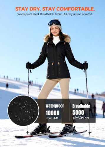 wantdo Women's Waterproof Ski Jacket Warm Fleece Lined Snow Winter Coat - color: Black, size: Small