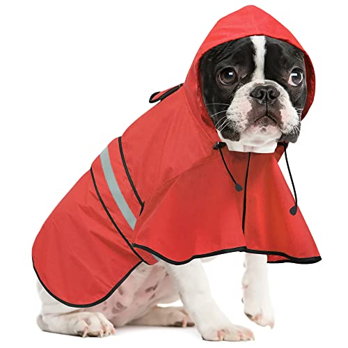 Reflective Dog Raincoat - Adjustable Waterproof Pet Rain Jacket, Lightweight Dog Hooded Rain Slicker Poncho for Small to X- Large Dogs and Puppies (Red, Small) - color: Red, size: Small