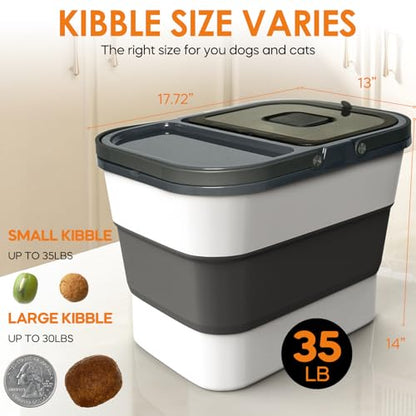 HOYTAMDAR 35lbs Collapsible Dog Food Storage Container,Rolling Wheels - color: Grey-35lbs