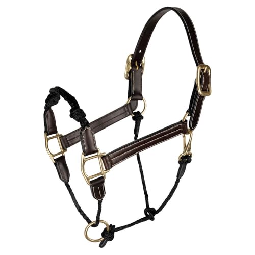 Schneiders Leather and Rope Nose Combo Control Halter for Horses | Breakaway Safety Crown | Rope Nose for Responsiveness - size: Full Horse