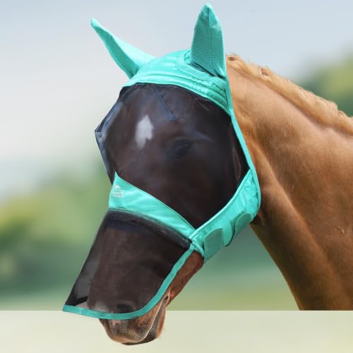 Harrison Howard CareMaster Pro Luminous Horse Fly Mask Large Eye Space Long Nose with Ears UV Protection for Horse Summer Mint M Cob - color: Summer Mint, size: Medium (Arabian)