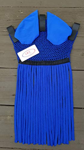 Horse/Full Fly Bonnet with Ears Net with Fringes Fly Veil Mask Hood Cotton Crochet Hand Made Breathable Protect Equestrian Tack Shows (Blue)
