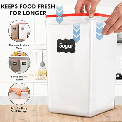WHITE FEATHER SUPPLIES 2 PC [7 Qt / 6.5L / 220 Oz] Large Food Storage Containers with Lids Airtight - BPA Free Clear Plastic Kitchen and Pantry Storage Containers for Cereal, Flour, Sugar, Rice - color: Red - 2 Pack