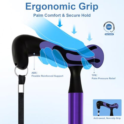 KingPavonini Walking Cane for Men Women Stability, Self Standing - color: Purple