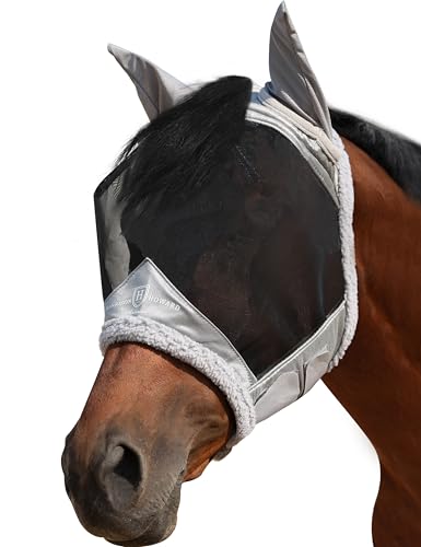 Harrison Howard Horse Fly Mask UV Protective Fine Mesh with Extra Wool Soft Touch on Skin Fly and UV Protection Moonlight Silver-Black S - color: Moonlight Silver-Black, size: S