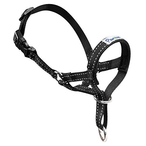 Pawaboo Dog Muzzle, Head Halter Collar for Dog Nylon Reflective Adjustable - color: Black, size: Small
