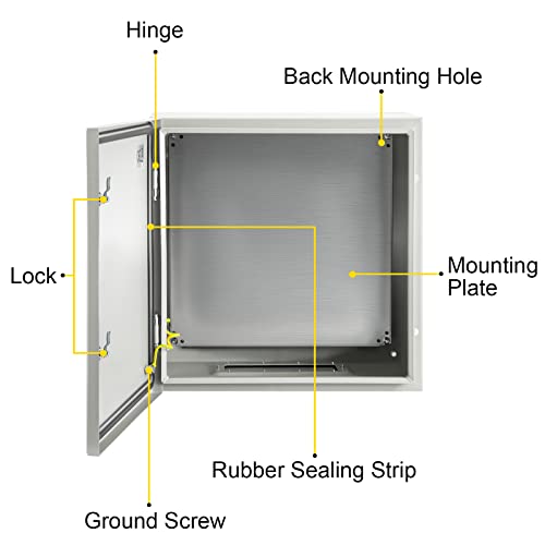 VEVOR NEMA Steel Enclosure, 24 x 24 x 8'' NEMA 4X Steel Electrical Box, IP66 Waterproof & Dustproof, Outdoor/Indoor Electrical Junction Box, with Mounting Plate - size: 24 x 24 x 8
