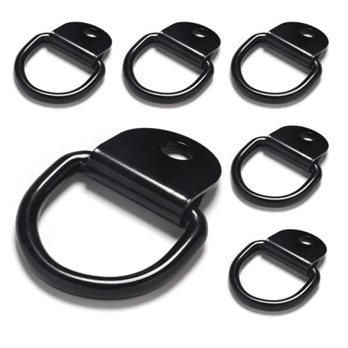 Heavy Duty Steel D Rings Tie Down Anchors Hooks, 8mm Diameter D-Ring Strength Surface Mount Hook Securing Cargo for Trailer, Truck Bed, Pickup, Camper, Tie Down Straps, Black 6 Pack