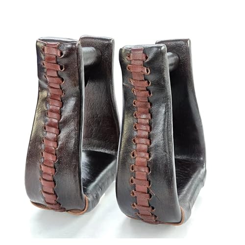 Western Leather Horse Riding Stirrups – Handcrafted Leather Covered Stirrups Pair with Braided Design Equestrian Saddle Stirrup for Riding & Training