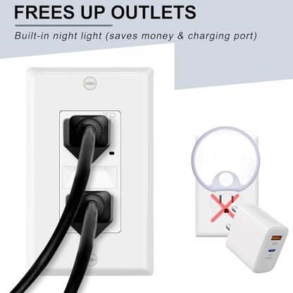 Greencycle Outlet with Night Light,3PK 15Amp Electrical Wall Outlet Plug Replacement,110V,Square,Tamper Resistant,3 Wire,Ultra-Slim,Residential Commercial Grade,Self Grounding,ETL List