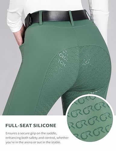 Women's Horse Riding Pants with Full Seat Silicone Grip - color: Soft Green, size: Small