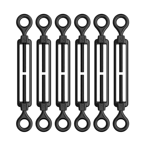 AUTMATCH M5 Eye & Eye Turnbuckle - 304 Stainless Steel Wire Rope Tensioner | Adjustable Turnbuckle for Cable Railing, Fence & Shade Sail Hardware, Wire Rope Tension Kit, 6-Pack, Black - color: Black Tone - Eye & Eye, size: M5