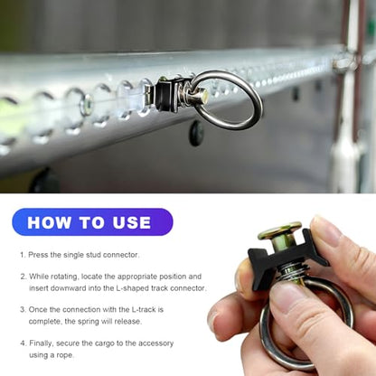 12 PCS L Track Tie Down O Ring, 4000LBS Capacity Single Stud L-Track Fitting with Stainless Steel Round Ring, 360° Rotating L-Track Tie Down Fitting for Sedans Trucks Trailers