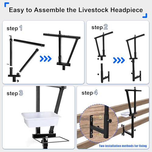 Adjustable Goat Stand Headpiece, Livestock Milking Stand Head Holder with Removable Feeding Tray, Goat Sheep Stand Accessories Head Fixing Frame for Trimming Shearing