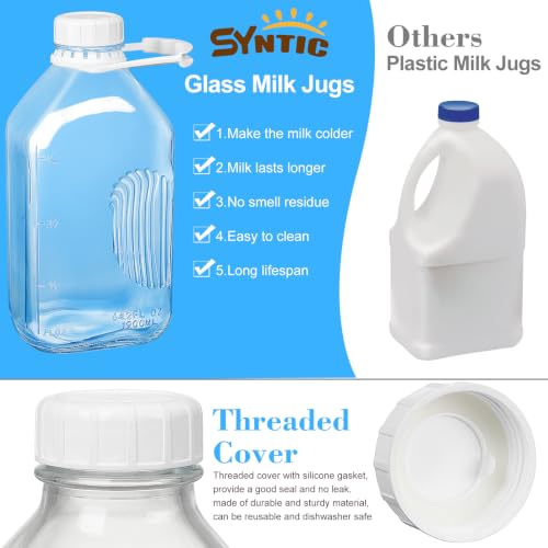Syntic 4 Pack 64 Oz Glass Milk Bottles with Lids,Measurement Marks - style: 4 Pack